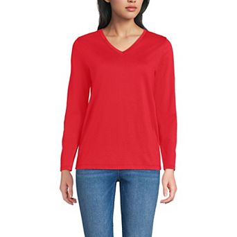 Women's Lands' End Relaxed-Fit Supima Long Sleeve Cotton V-Neck Tee
