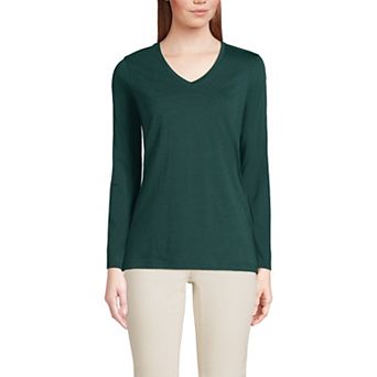 Women's Lands' End Relaxed-Fit Supima Long Sleeve Cotton V-Neck Tee
