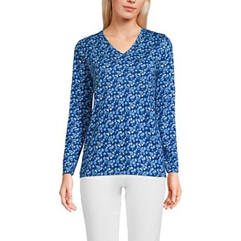 Women's Lands' End Relaxed-Fit Supima Long Sleeve Cotton V-Neck Tee
