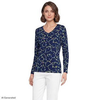 Women's Lands' End Relaxed-Fit Supima Long Sleeve Cotton V-Neck Tee