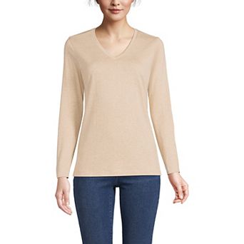 Women's Lands' End Relaxed-Fit Supima Long Sleeve Cotton V-Neck Tee