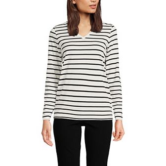 Women's Lands' End Relaxed-Fit Supima Long Sleeve Cotton V-Neck Tee