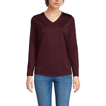 Women's Lands' End Relaxed-Fit Supima Long Sleeve Cotton V-Neck Tee