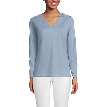 Women's Lands' End Relaxed-Fit Supima Long Sleeve Cotton V-Neck Tee