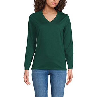 Women's Lands' End Relaxed-Fit Supima Long Sleeve Cotton V-Neck Tee