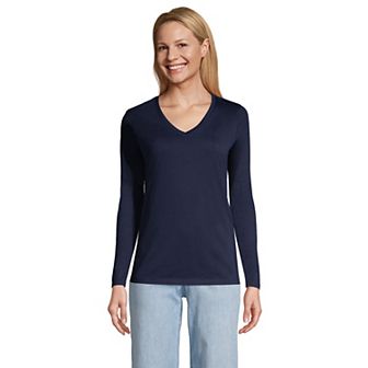 Women's Lands' End Relaxed-Fit Supima Long Sleeve Cotton V-Neck Tee