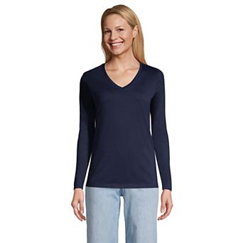 Women's Lands' End Relaxed-Fit Supima Long Sleeve Cotton V-Neck Tee