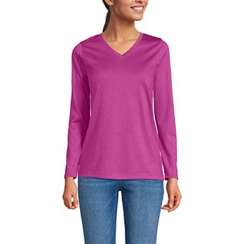Women's Lands' End Relaxed-Fit Supima Long Sleeve Cotton V-Neck Tee