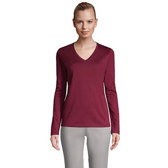 Women's Lands' End Relaxed-Fit Supima Long Sleeve Cotton V-Neck Tee