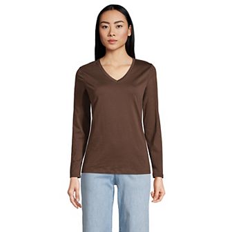 Women's Lands' End Relaxed-Fit Supima Long Sleeve Cotton V-Neck Tee
