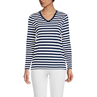 Women's Lands' End Relaxed-Fit Supima Long Sleeve Cotton V-Neck Tee