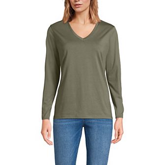 Women's Lands' End Relaxed-Fit Supima Long Sleeve Cotton V-Neck Tee