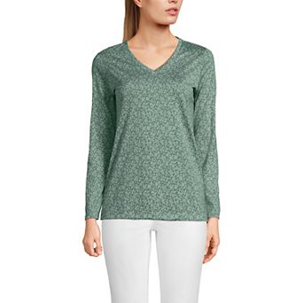 Women's Lands' End Relaxed-Fit Supima Long Sleeve Cotton V-Neck Tee