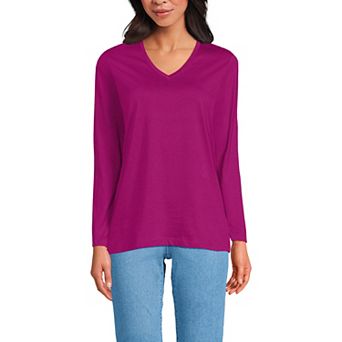 Women's Lands' End Relaxed-Fit Supima Long Sleeve Cotton V-Neck Tee