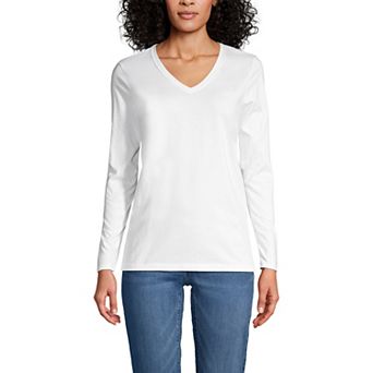 Women's Lands' End Relaxed-Fit Supima Long Sleeve Cotton V-Neck Tee