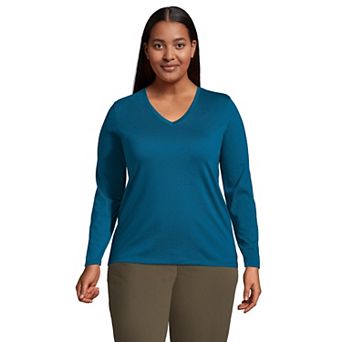 Plus Size Lands' End Long Sleeve Relaxed-Fit Supima Cotton V-Neck Tee