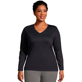 Plus Size Lands' End Long Sleeve Relaxed-Fit Supima Cotton V-Neck Tee
