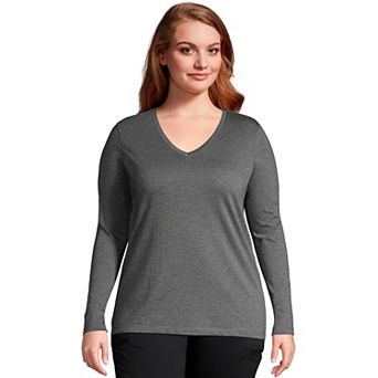 Plus Size Lands' End Long Sleeve Relaxed-Fit Supima Cotton V-Neck Tee