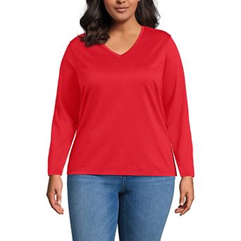 Plus Size Lands' End Long Sleeve Relaxed-Fit Supima Cotton V-Neck Tee