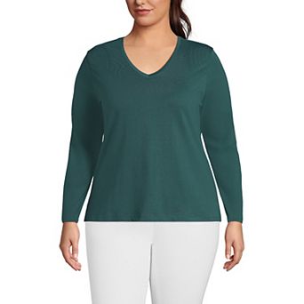 Plus Size Lands' End Long Sleeve Relaxed-Fit Supima Cotton V-Neck Tee