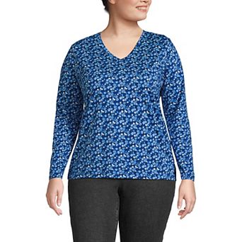 Plus Size Lands' End Long Sleeve Relaxed-Fit Supima Cotton V-Neck Tee