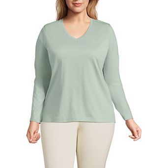 Plus Size Lands' End Long Sleeve Relaxed-Fit Supima Cotton V-Neck Tee