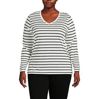 Plus Size Lands' End Long Sleeve Relaxed-Fit Supima Cotton V-Neck Tee