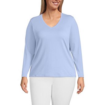 Plus Size Lands' End Long Sleeve Relaxed-Fit Supima Cotton V-Neck Tee