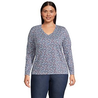 Plus Size Lands' End Long Sleeve Relaxed-Fit Supima Cotton V-Neck Tee