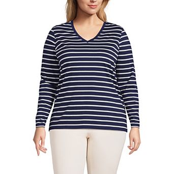 Plus Size Lands' End Long Sleeve Relaxed-Fit Supima Cotton V-Neck Tee