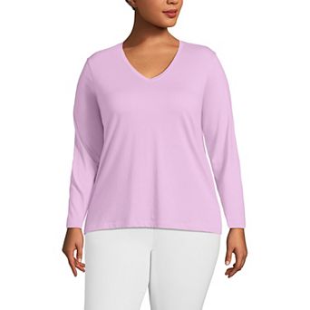 Plus Size Lands' End Long Sleeve Relaxed-Fit Supima Cotton V-Neck Tee