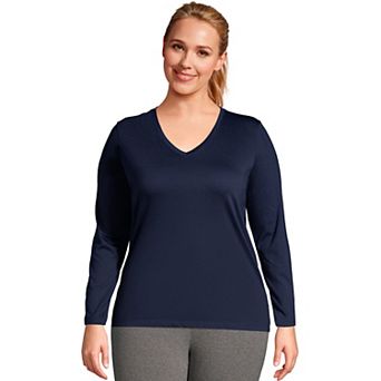 Plus Size Lands' End Long Sleeve Relaxed-Fit Supima Cotton V-Neck Tee