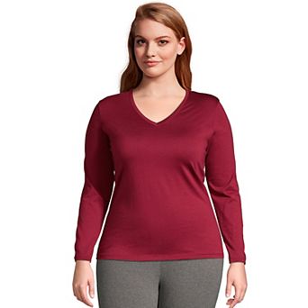 Plus Size Lands' End Long Sleeve Relaxed-Fit Supima Cotton V-Neck Tee