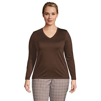Plus Size Lands' End Long Sleeve Relaxed-Fit Supima Cotton V-Neck Tee