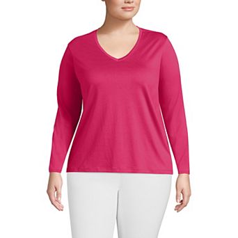 Plus Size Lands' End Long Sleeve Relaxed-Fit Supima Cotton V-Neck Tee