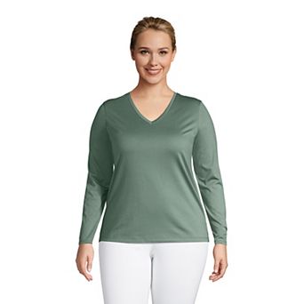 Plus Size Lands' End Long Sleeve Relaxed-Fit Supima Cotton V-Neck Tee