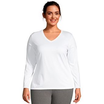 Plus Size Lands' End Long Sleeve Relaxed-Fit Supima Cotton V-Neck Tee