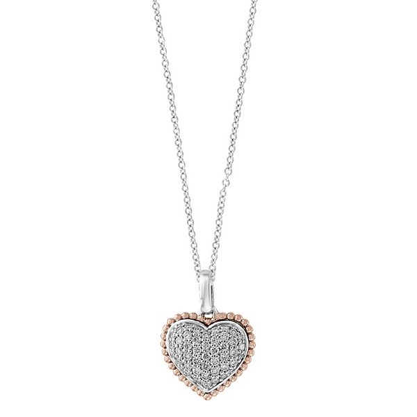 Effy Two Tone 14k Gold 1 3 Carat T W Diamond Pave Puffed Heart Pendant Necklace