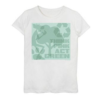 Girls 7-16 The Pink Panther Think Pink Act Green Tee