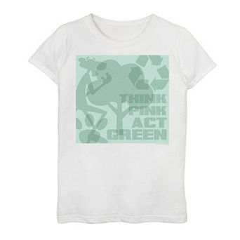 Girls 7-16 The Pink Panther Think Pink Act Green Tee
