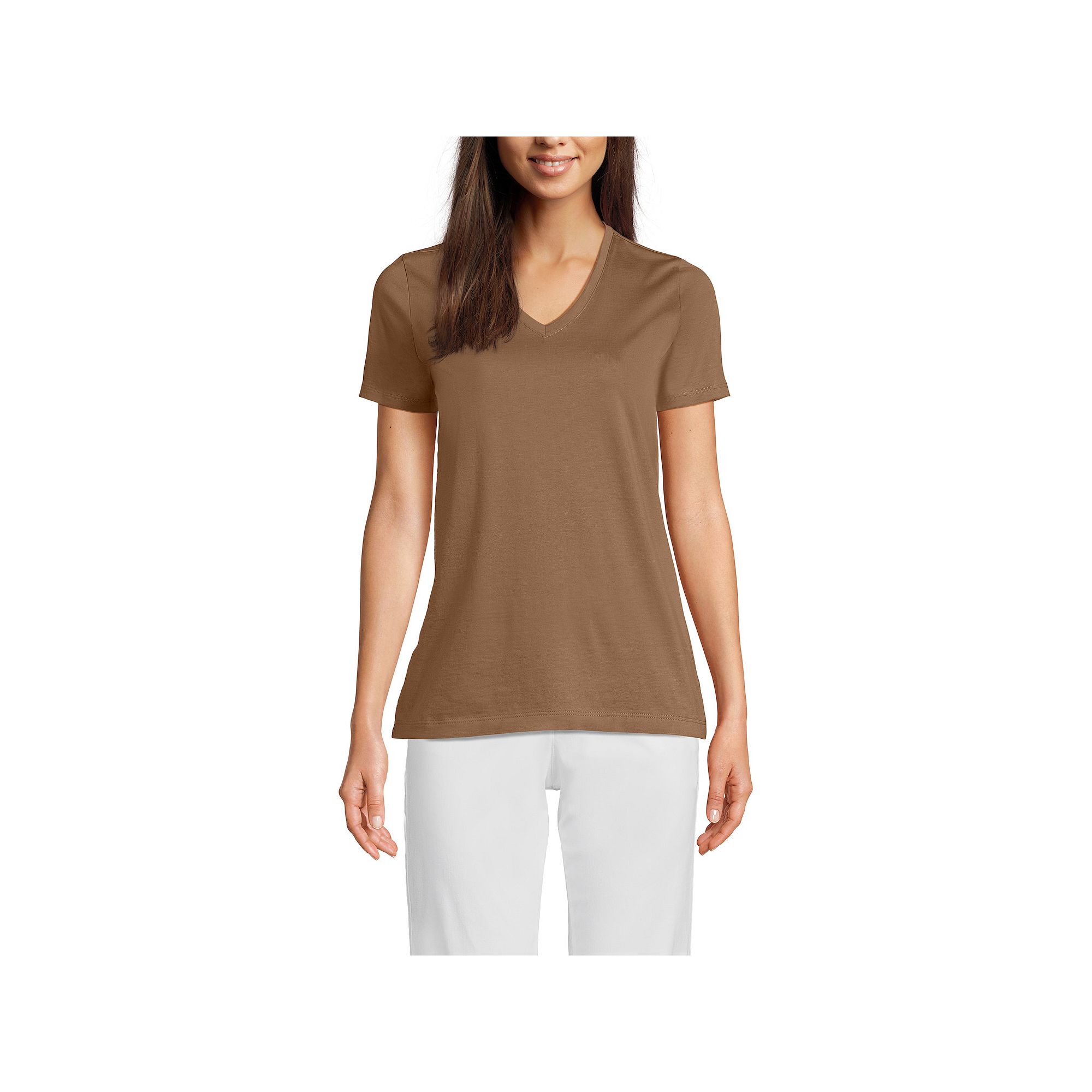 Womens Lands End Relaxed-Fit Supima Cotton V-Neck Tee, Size: Medium, Dark