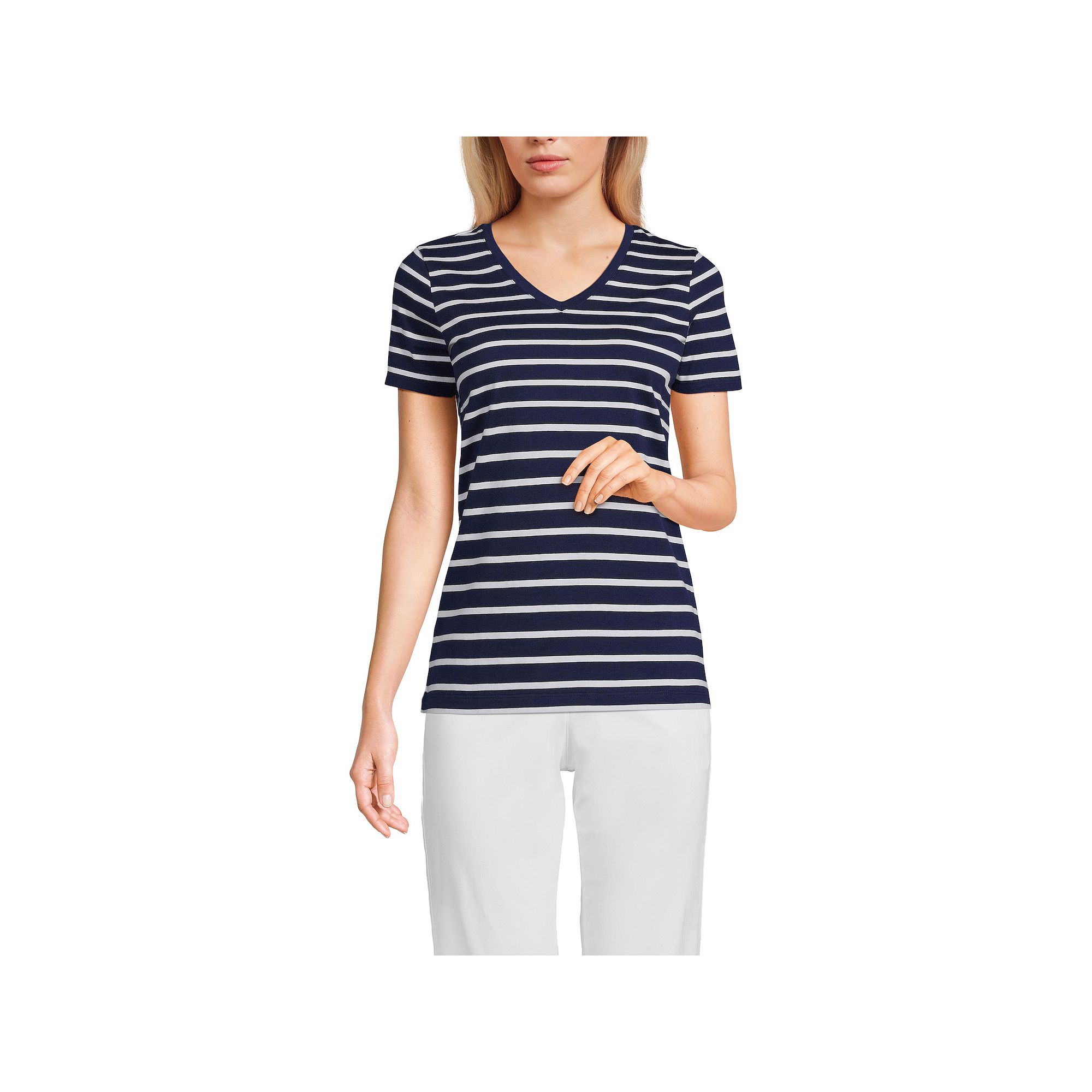Womens Lands End Relaxed-Fit Supima Cotton V-Neck Tee, Size: XS, Blue Bre