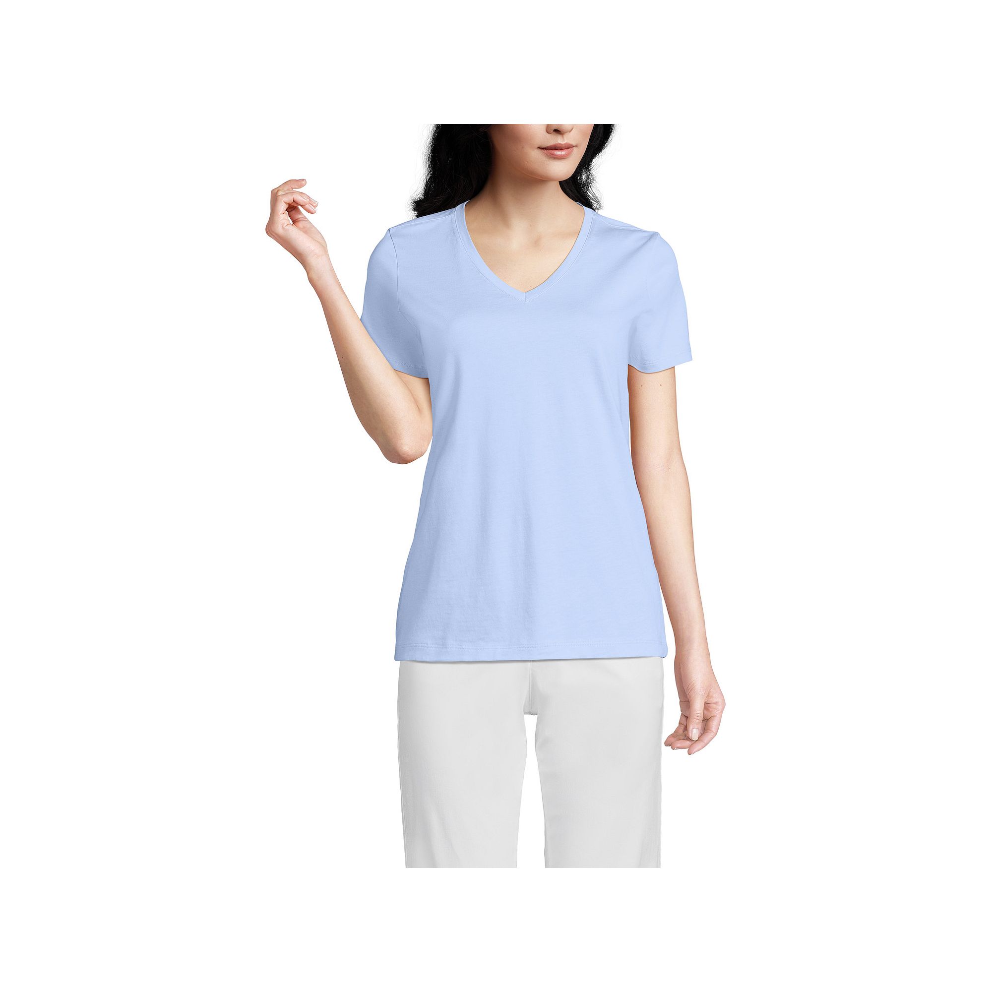 Womens Lands End Relaxed-Fit Supima Cotton V-Neck Tee, Size: Medium, Soft