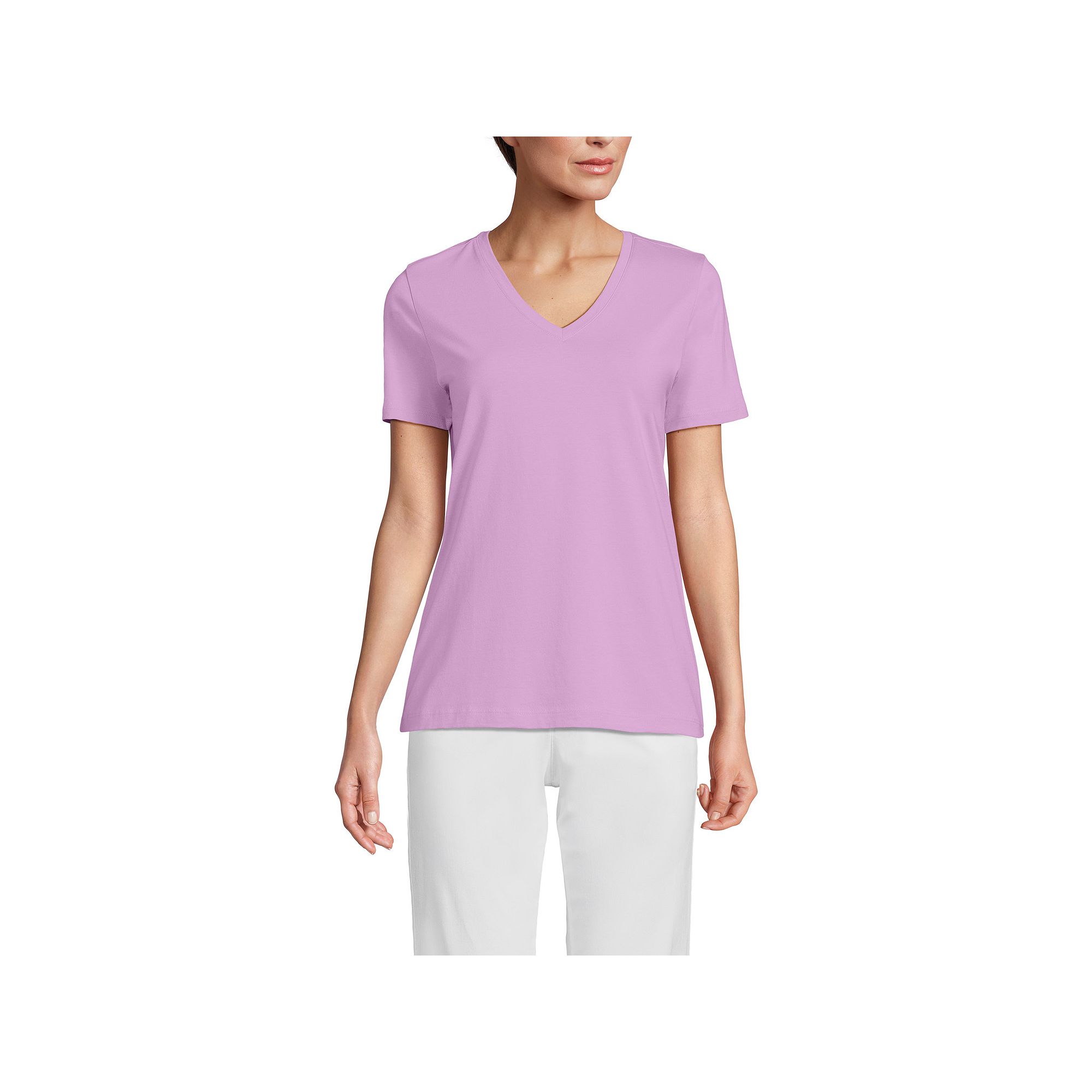Womens Lands End Relaxed-Fit Supima Cotton V-Neck Tee, Size: XL, Wild Pur