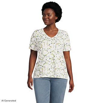 Plus Size Lands' End Relaxed-Fit Supima Cotton V-Neck Tee