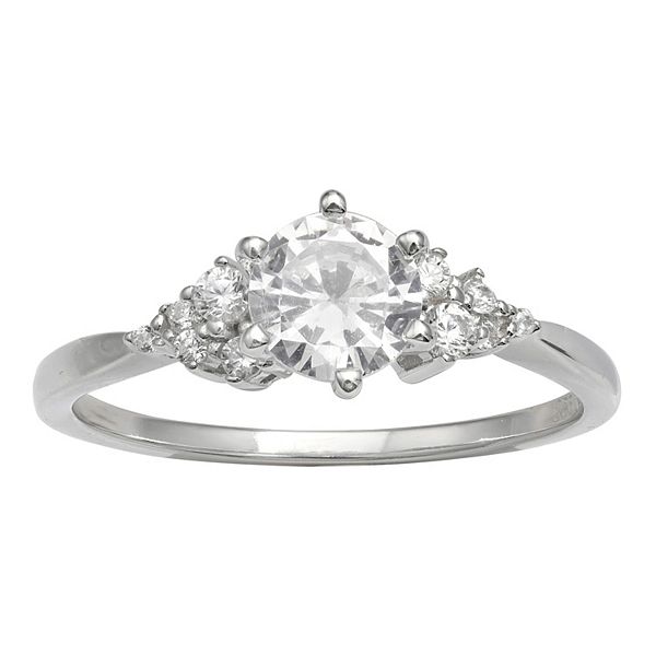 PRIMROSE Sterling Silver Cubic Zirconia Cluster Center Band Ring