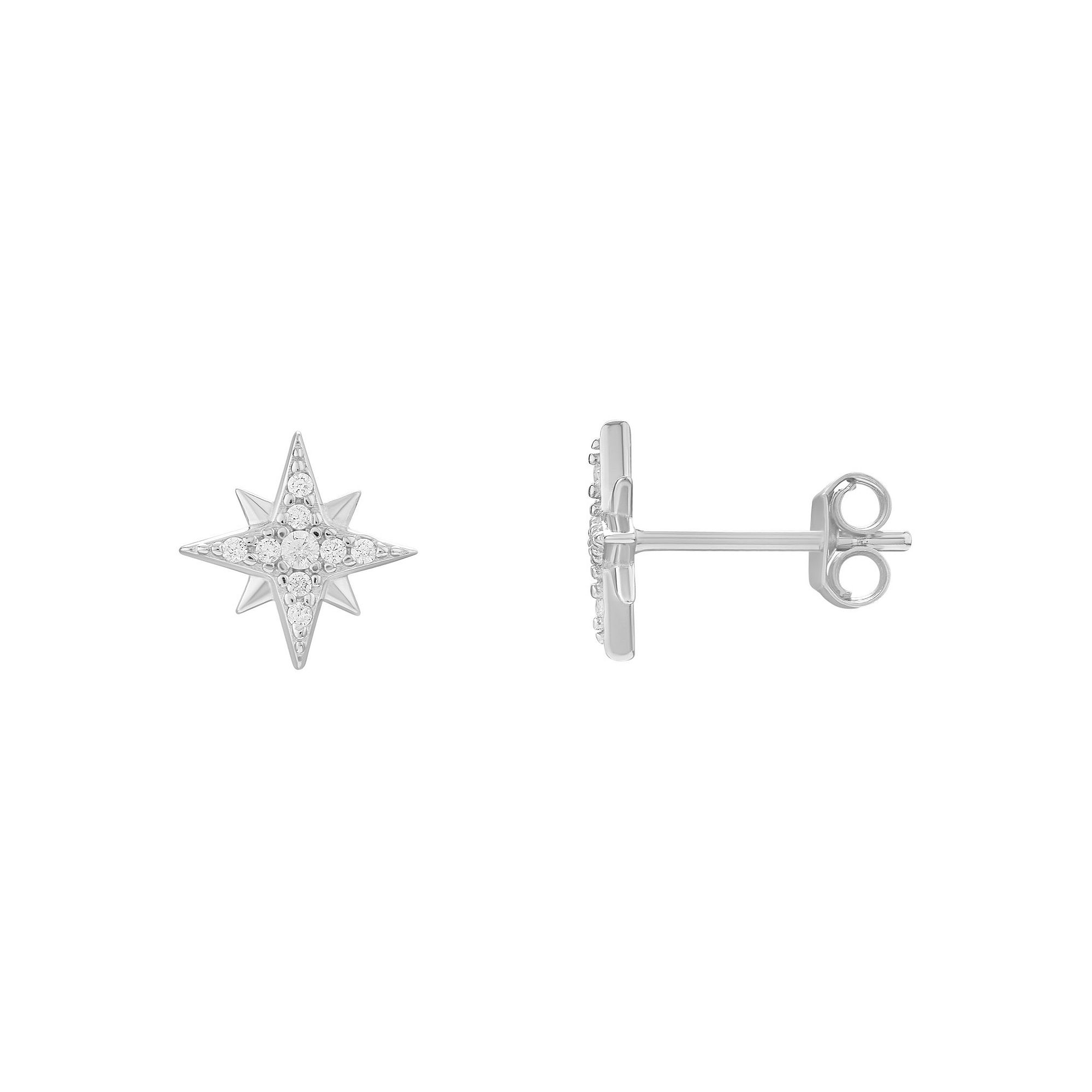 PRIMROSE Sterling Silver Cubic Zirconia Star Stud Earrings, Womens