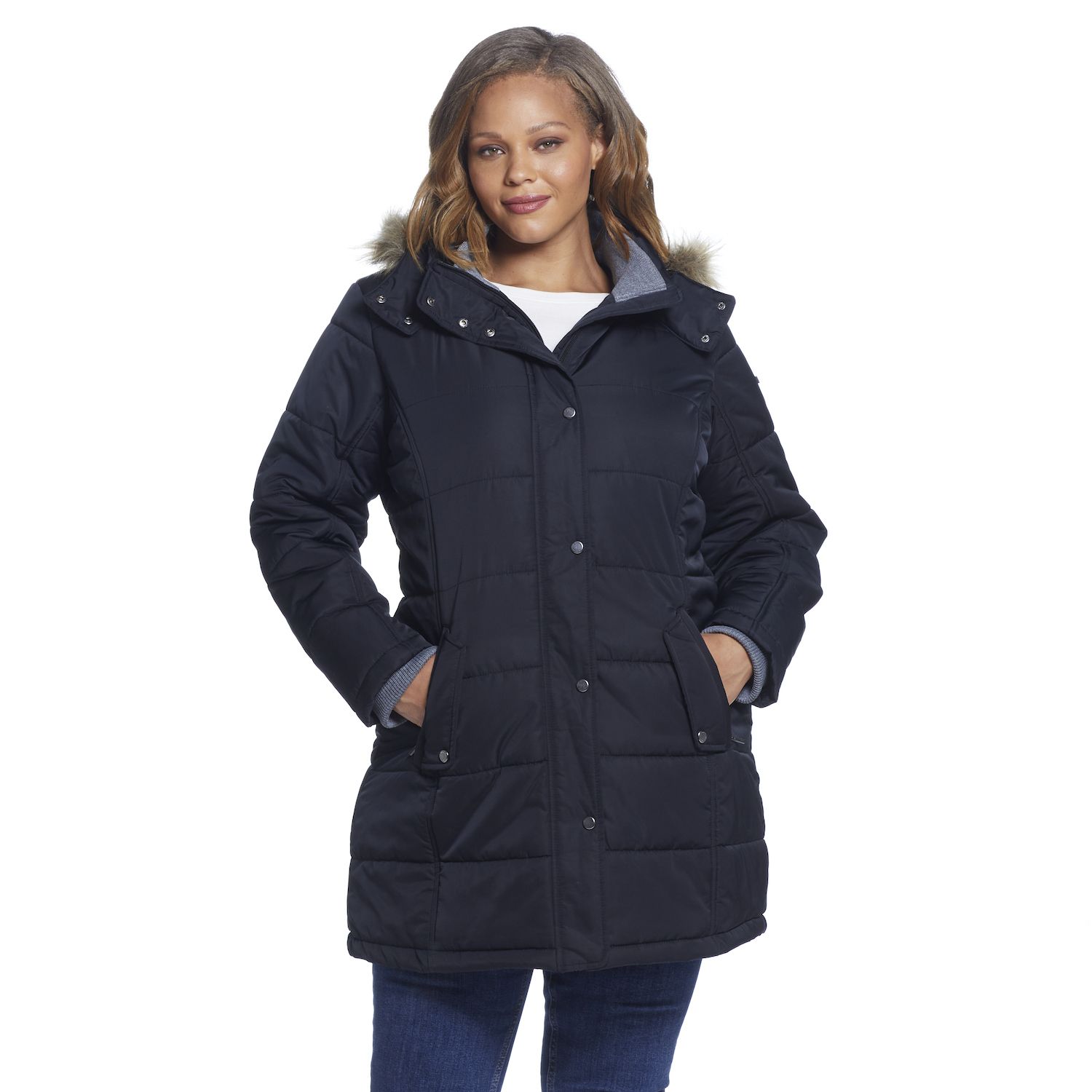 plus size puffer coat with fur hood