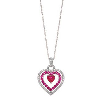 Sterling Silver Lab-Created Ruby & Lab-Created White Sapphire Heart Pendant Necklace