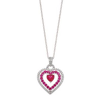 LeRose by Lexi and Rose Sterling Silver Lab-Created Ruby & Lab-Created White Sapphire Heart Pendant Necklace